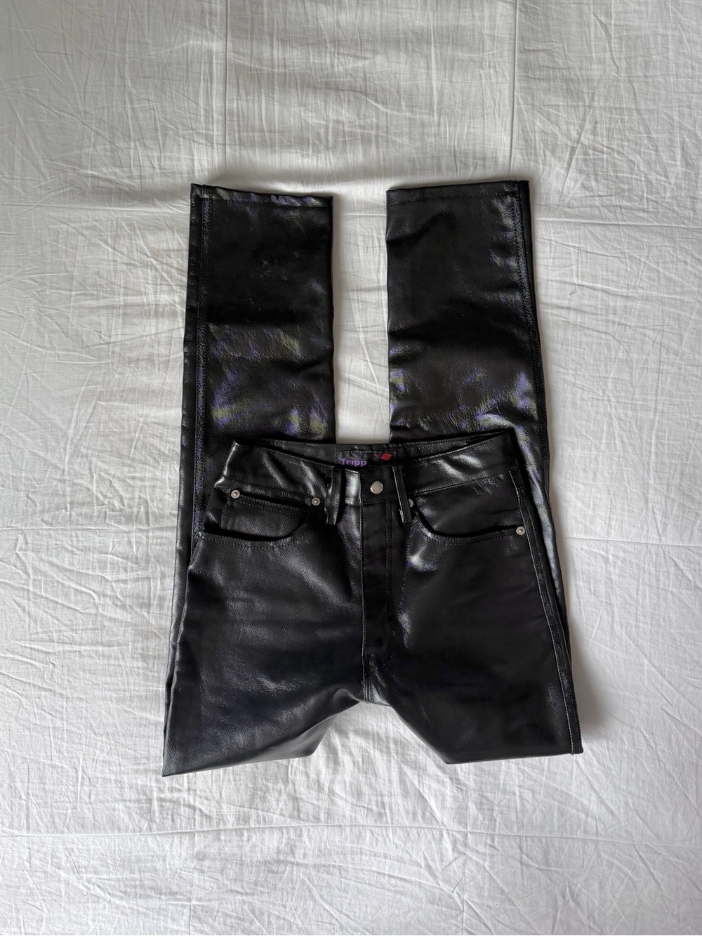 Vintage 90s Tripp NYC Black Patent Leather High Rise Tapered Pants